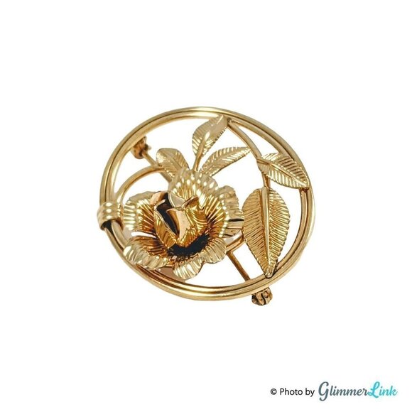 Vintage Van Dell 12KT Gold Filled Oval Flower Brooch - Picture 3 of 8